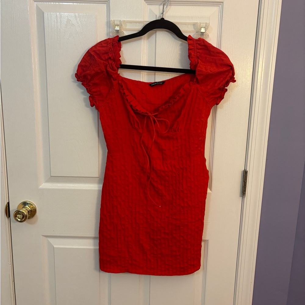 NWOT shein red puff sleeve mini dress